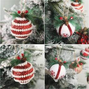 img 1 attached to 🎄 6PCS Christmas Plaid Ball Ornaments with Pine Cones and Greenery - Festive Tree Decorations for Christmas Ornaments