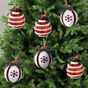 img 4 attached to 🎄 6PCS Christmas Plaid Ball Ornaments with Pine Cones and Greenery - Festive Tree Decorations for Christmas Ornaments