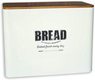 🍞 bamboo-topped metal bread box for kitchen countertop - large, traditional farmhouse style storage bin for fresh loaves, crackers - rustic white логотип