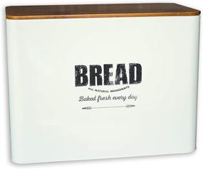 img 4 attached to 🍞 Bamboo-Topped Metal Bread Box for Kitchen Countertop - Large, Traditional Farmhouse Style Storage Bin for Fresh Loaves, Crackers - Rustic WHITE