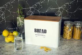 img 2 attached to 🍞 Bamboo-Topped Metal Bread Box for Kitchen Countertop - Large, Traditional Farmhouse Style Storage Bin for Fresh Loaves, Crackers - Rustic WHITE