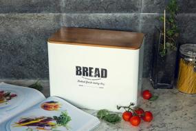 img 3 attached to 🍞 Bamboo-Topped Metal Bread Box for Kitchen Countertop - Large, Traditional Farmhouse Style Storage Bin for Fresh Loaves, Crackers - Rustic WHITE