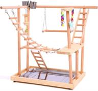 🐦 qbleev bird perch nest play stand gym | parrot playground playgym playpen playstand | swing bridge wood climb ladders | conures, parakeet, macaw, african grey compatible logo