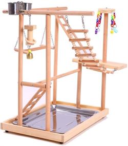 img 1 attached to 🐦 QBLEEV Bird Perch Nest Play Stand Gym | Parrot Playground Playgym Playpen Playstand | Swing Bridge Wood Climb Ladders | Conures, Parakeet, Macaw, African Grey Compatible