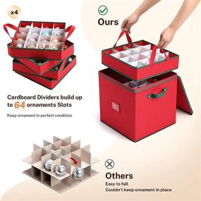 img 3 attached to 🎄 Christmas Ornament Storage Box with Adjustable Dividers - MaidMAX Holiday Decoration Organizer, Zippered Closure, 4 Removable Trays, 600D Oxford, 12.9 x 12.9 x 13.5 Inches