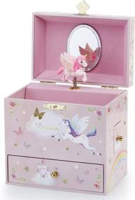 img 2 attached to 🎵 Enchanting Musical Jewelry Box for Little Girls: 3 Drawers + Spinning Unicorn & Rainbow Butterfly Design - Over the Waves Tune