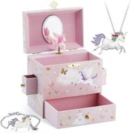 🎵 enchanting musical jewelry box for little girls: 3 drawers + spinning unicorn & rainbow butterfly design - over the waves tune logo