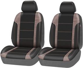 img 3 attached to CAR-GRAND Universal Luxury Wood Grain Leather Car Seat Cover, Airbag Compatible - Ideal for SUVs, Sedans, Vans, and Trucks (Black/Brown)