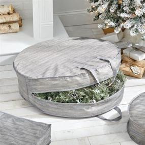 img 2 attached to 🎁 mDesign Striped Wreath Storage Bag - Durable Easy-Pull Zippers, Convenient Handles - Pack of 2 - Taupe/Tan