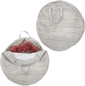 img 4 attached to 🎁 mDesign Striped Wreath Storage Bag - Durable Easy-Pull Zippers, Convenient Handles - Pack of 2 - Taupe/Tan