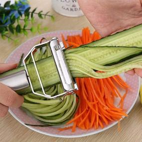 img 4 attached to Yikem Multifunction Stainless Steel Julienne Peeler - Double Planing Grater for Efficient Vegetable Peeling and Grating - Kitchen Accessories Cooking Tool (18.2cm x 8.3cm)