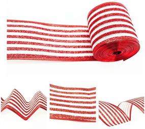 img 2 attached to 🎄 Red and White Candy Cane Christmas Ribbon - 2.5 Inch x 5.5 Yards, Wired Edge Ribbon with Silver Wire Wrapping - Perfect for Christmas Tree, Wreath Bows, and Holiday Decoration