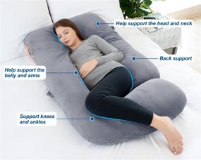 img 2 attached to 🌙 Grey Cotton/Velvet Marine Moon Pregnancy Pillow - 55-inch U Shaped Maternity Body Pillow with Cover, Ideal for Pregnant Women