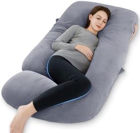 img 4 attached to 🌙 Grey Cotton/Velvet Marine Moon Pregnancy Pillow - 55-inch U Shaped Maternity Body Pillow with Cover, Ideal for Pregnant Women