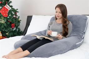 img 1 attached to 🌙 Grey Cotton/Velvet Marine Moon Pregnancy Pillow - 55-inch U Shaped Maternity Body Pillow with Cover, Ideal for Pregnant Women