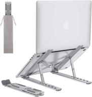 omoton la02 portable laptop stand for desk - adjustable 💻 & foldable aluminum holder for macbook, hp, lenovo & more - silver logo