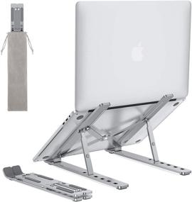 img 4 attached to OMOTON LA02 Portable Laptop Stand for Desk - Adjustable 💻 & Foldable Aluminum Holder for MacBook, HP, Lenovo & More - Silver
