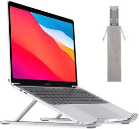 img 3 attached to OMOTON LA02 Portable Laptop Stand for Desk - Adjustable 💻 & Foldable Aluminum Holder for MacBook, HP, Lenovo & More - Silver