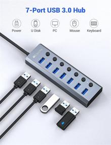 img 3 attached to 🔌 Elecife Powered USB 3.0 Hub for Laptop | 7-Port Data Hub Splitter with 5V/3A Smart Charging Port | Individual On/Off LED Switches | Windows, Mac, Linux Compatible