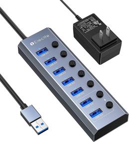 img 4 attached to 🔌 Elecife Powered USB 3.0 Hub for Laptop | 7-Port Data Hub Splitter with 5V/3A Smart Charging Port | Individual On/Off LED Switches | Windows, Mac, Linux Compatible