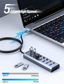 img 2 attached to 🔌 Elecife Powered USB 3.0 Hub for Laptop | 7-Port Data Hub Splitter with 5V/3A Smart Charging Port | Individual On/Off LED Switches | Windows, Mac, Linux Compatible