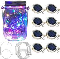 🌞 solar mason jar lid lights - 8 pack 30 led waterproof fairy hanging solar string lights with hangers for garden patio table wedding decor, colorful - (jars not included) logo