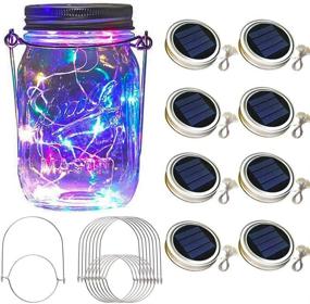 img 4 attached to 🌞 Solar Mason Jar Lid Lights - 8 Pack 30 Led Waterproof Fairy Hanging Solar String Lights with Hangers for Garden Patio Table Wedding Decor, Colorful - (Jars Not Included)