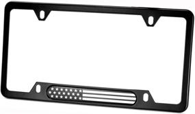 img 4 attached to MULL Black Stainless Steel License Plate Frame (Black/Chrome Flag)