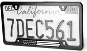 img 1 attached to MULL Black Stainless Steel License Plate Frame (Black/Chrome Flag)