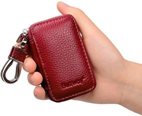 img 1 attached to 🍒 Buffway Car Key Chain Bag: Genuine Leather Coin Holder Wallet with Metal Hook and Zipper Case – Cherry