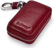 🍒 buffway car key chain bag: genuine leather coin holder wallet with metal hook and zipper case – cherry logo