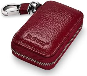 img 3 attached to 🍒 Buffway Car Key Chain Bag: Genuine Leather Coin Holder Wallet with Metal Hook and Zipper Case – Cherry