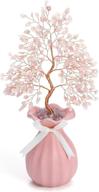 🌸 top plaza rose quartz money tree: reiki healing crystals wrapped on rose ceramics vase - feng shui luck figurine for home & office decor - 11 inches логотип