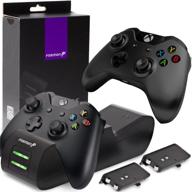 🎮 fosmon xbox one/one x/one s controller charger, [dual slot] fast charging station with 2 x 1000mah rechargeable battery packs (compatible with standard and elite controllers) logo