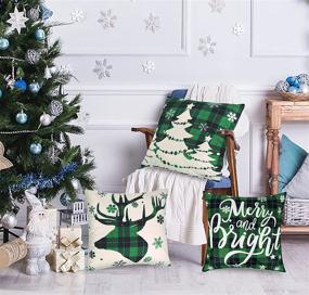 img 1 attached to 🎄 Set of 4 Green Christmas Pillow Covers 18x18 - Farmhouse Christmas Decorative Throw Pillows – Linen Rustic Winter Green and Black Buffalo Plaid Outdoor Cushion Covers – Christmas Home Decorations