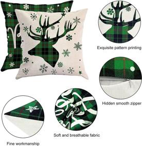 img 3 attached to 🎄 Set of 4 Green Christmas Pillow Covers 18x18 - Farmhouse Christmas Decorative Throw Pillows – Linen Rustic Winter Green and Black Buffalo Plaid Outdoor Cushion Covers – Christmas Home Decorations