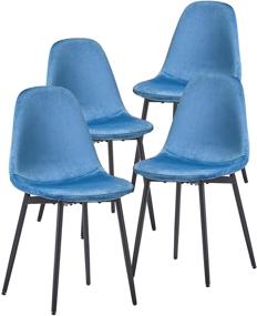img 2 attached to Set of 4 Dining Chairs 🪑 in Blue Velvet with Metal Legs for Kitchen