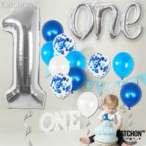 img 3 attached to 🎈 Large 40 Inch Silver Number 1 Balloon Bundle - Pack of 22, Silver One Balloon for 1st Birthday, Latex White, Dark and Light Blue Confetti Balloons for First Birthday Decorations Set