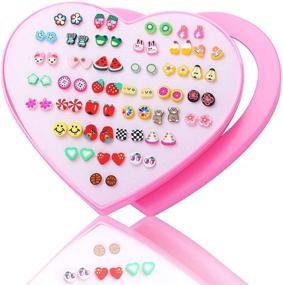 img 4 attached to 💖 Hypoallergenic Heart Shaped Stud Earrings Set: Royal Amoyy 36 Pairs, Colorful Jewelry in Gift Box for Girls and Women, Various Sizes and Patterns