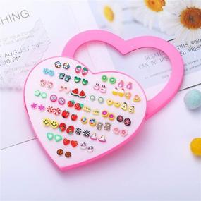 img 2 attached to 💖 Hypoallergenic Heart Shaped Stud Earrings Set: Royal Amoyy 36 Pairs, Colorful Jewelry in Gift Box for Girls and Women, Various Sizes and Patterns