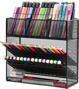 img 4 attached to 🖊️ Samstar Mesh Pen Holder Organizer: A Efficient Multi-Functional Desk Organizer and Storage Rack for School, Office, and Arts Supplies - Black