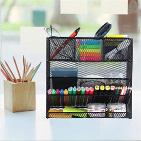 img 1 attached to 🖊️ Samstar Mesh Pen Holder Organizer: A Efficient Multi-Functional Desk Organizer and Storage Rack for School, Office, and Arts Supplies - Black