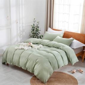 img 3 attached to Uhsupris Full/Queen Size 3-Piece Green Duvet Cover Set with Zipper & Corner Ties - No Comforter Included