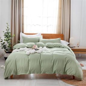 img 4 attached to Uhsupris Full/Queen Size 3-Piece Green Duvet Cover Set with Zipper & Corner Ties - No Comforter Included