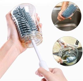 img 1 attached to Sleek Silicone Bottle Brush Straw Cleaner: Long Cleaning Brush for Hydro Flasks, Cups, Wine Glasses, and Dishes with Transparent Hooks