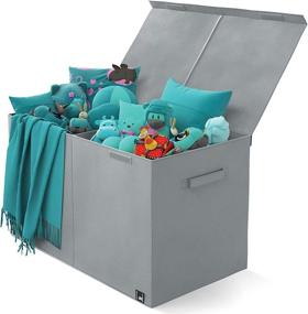 img 4 attached to 📦 Oxford Collection Toy Chest: 2-Bin Collapsible Storage Organizer with Lid for Kids – Gray