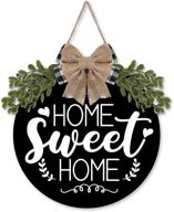 🏡 rustic farmhouse home sweet home door sign - greenery buffalo plaid burlap bow circle hanger - housewarming decoration ideas - 12 inches-black логотип