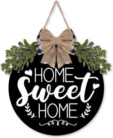 img 4 attached to 🏡 Rustic Farmhouse Home Sweet Home Door Sign - Greenery Buffalo Plaid Burlap Bow Circle Hanger - Housewarming Decoration Ideas - 12 Inches-Black