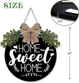 img 2 attached to 🏡 Rustic Farmhouse Home Sweet Home Door Sign - Greenery Buffalo Plaid Burlap Bow Circle Hanger - Housewarming Decoration Ideas - 12 Inches-Black