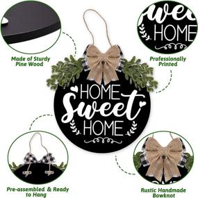 img 1 attached to 🏡 Rustic Farmhouse Home Sweet Home Door Sign - Greenery Buffalo Plaid Burlap Bow Circle Hanger - Housewarming Decoration Ideas - 12 Inches-Black